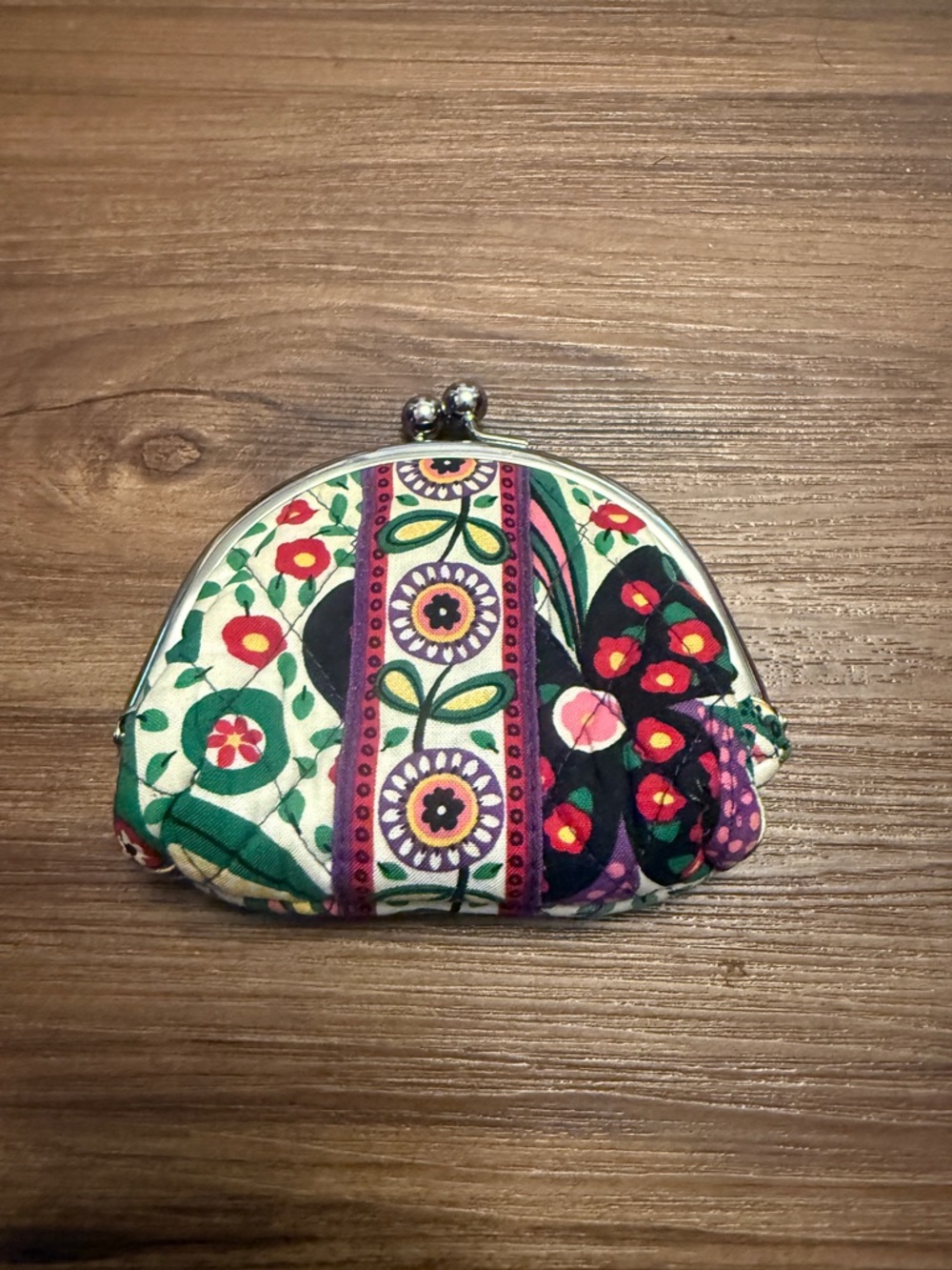 Vera Bradley Quilted Floral Kiss-Lock Coin Purse - Green, Purple, Pink